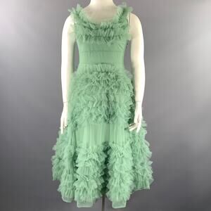 MOLLY GODDARD Size 8 Mint Nylon Tulle Scoop Neck Mid-Calf Cocktail Dress